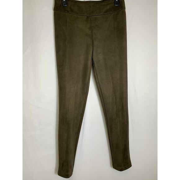 Krazy Larry Olive Green Faux Suede Leggings Sz 4 - Picture 1 of 3
